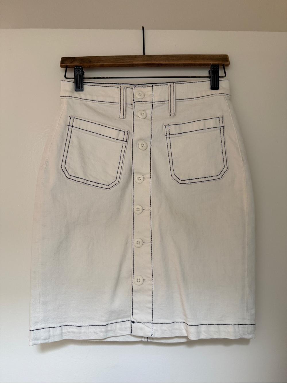 J. Crew White Button-Front Pencil Skirt with Contrast Stitching